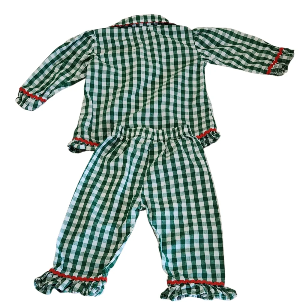 Honeydew Green Checkered 12m Pajamas with Reindeer Patch